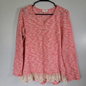 Pink Lace Sweater Womens Sz M Feminine Romantic Fairy Cottagecore Office Umgee